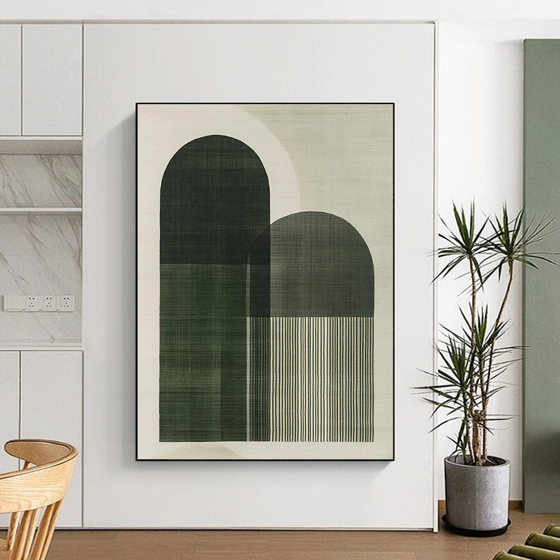 Green Arch Shapes Abstract Painting of Architectural Abstraction GAB0218