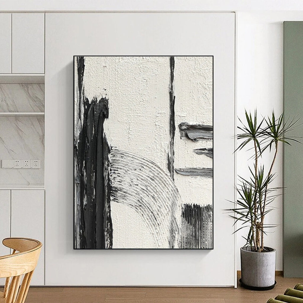 Black - White - Gray Textured Abstract Painting for Modern Hallways HENG386
