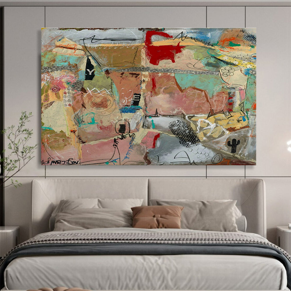 Mixed - Media Abstract Landscape Painting for Eclectic Home Decor YHT243