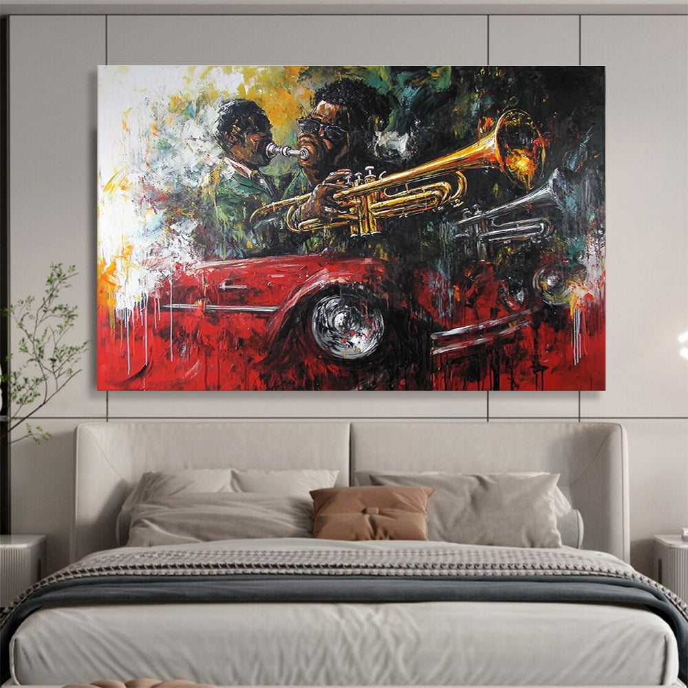 Jazz Musicians and Car Abstract Painting with Dynamic Colors ABS273