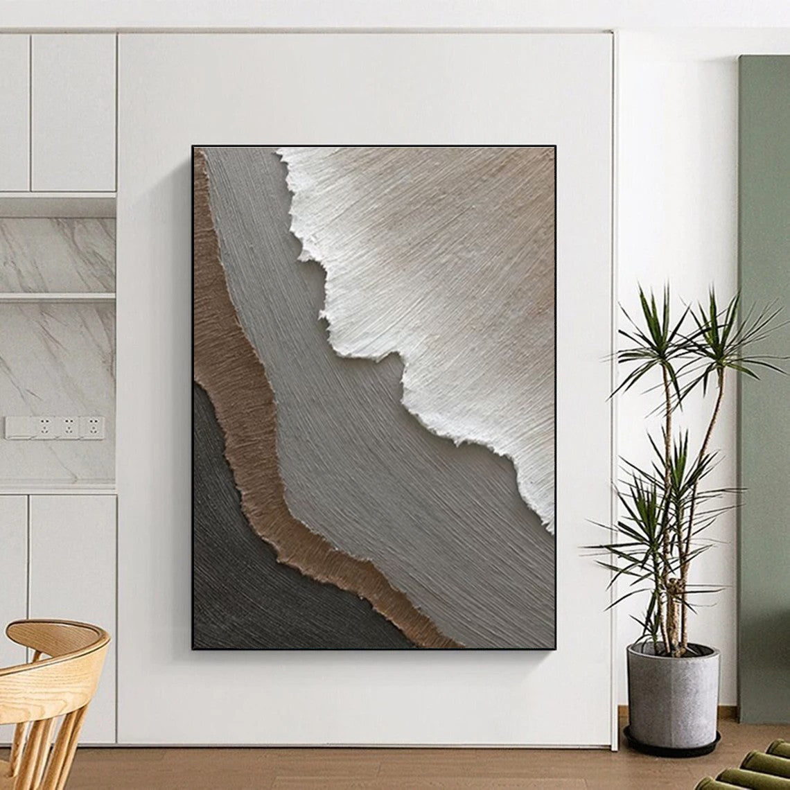 Subtle Neutral Textured Layers Abstract Painting for Calm Interiors HENG269