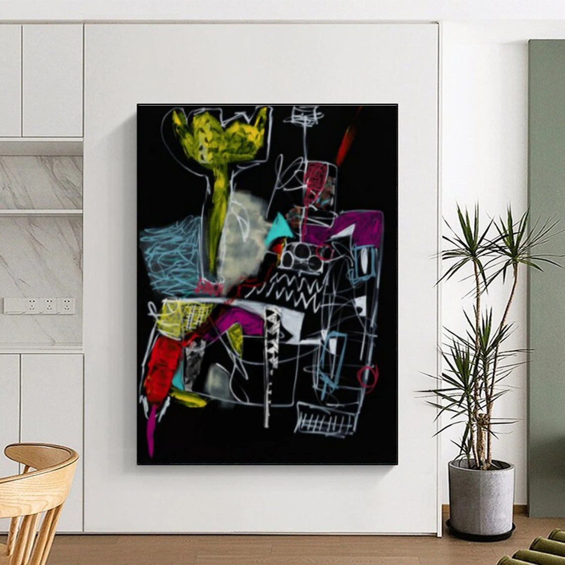Bold Dark - Hued Abstract Forms Painting for Dramatic Spaces HENG294