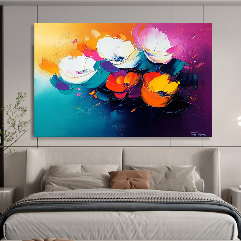 Vivid Flower Bouquet Abstract Painting with Energetic, Colorful Blooms ABS478