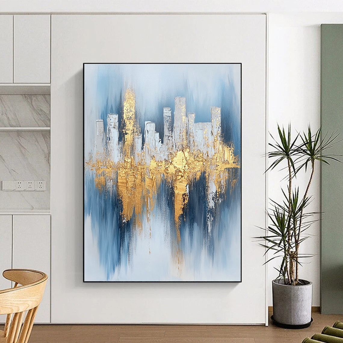Cityscape with Gold Reflections - Urban Luxe Abstract Painting GAB0462