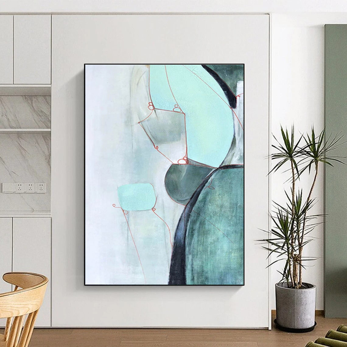 Minimalist Mint - Green Abstract Forms Painting for Serene Spaces HENG250