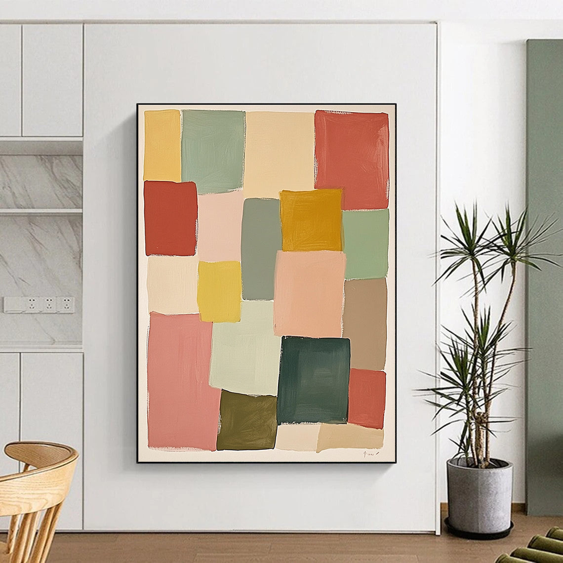 Pastel Geometric Squares Abstract Painting with Cheerful Simplicity WINK278