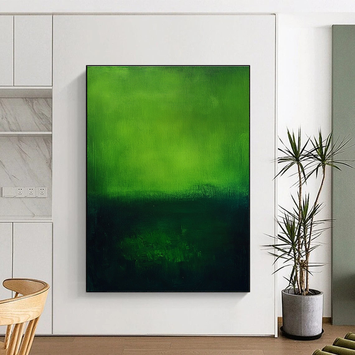 Green Gradient Abstract Painting with Nature's Intensity WINK458