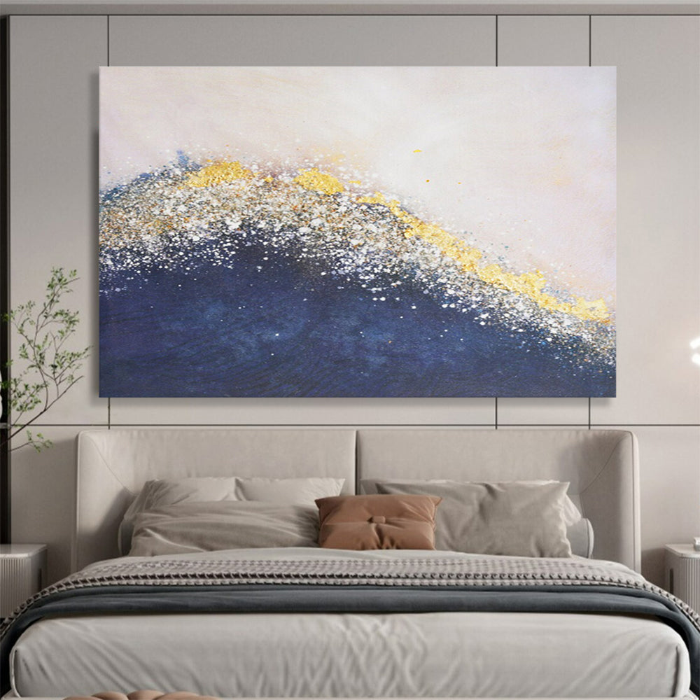 Golden Sparkle Wave Abstract Painting for Elegant Living Rooms YHT270