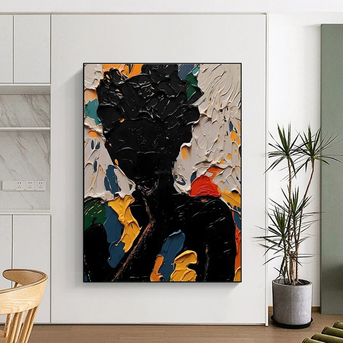 Colorful Textured Silhouette Abstract Painting for Vibrant Interiors HENG308