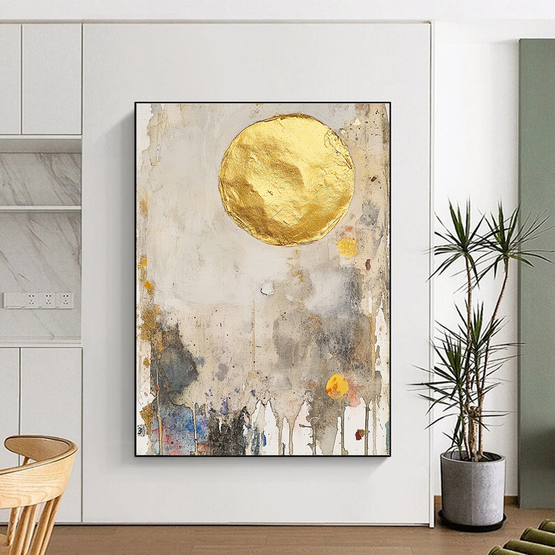 Gold Circle Abstract Mixed - Media Painting for Luxurious Spaces GAB1509