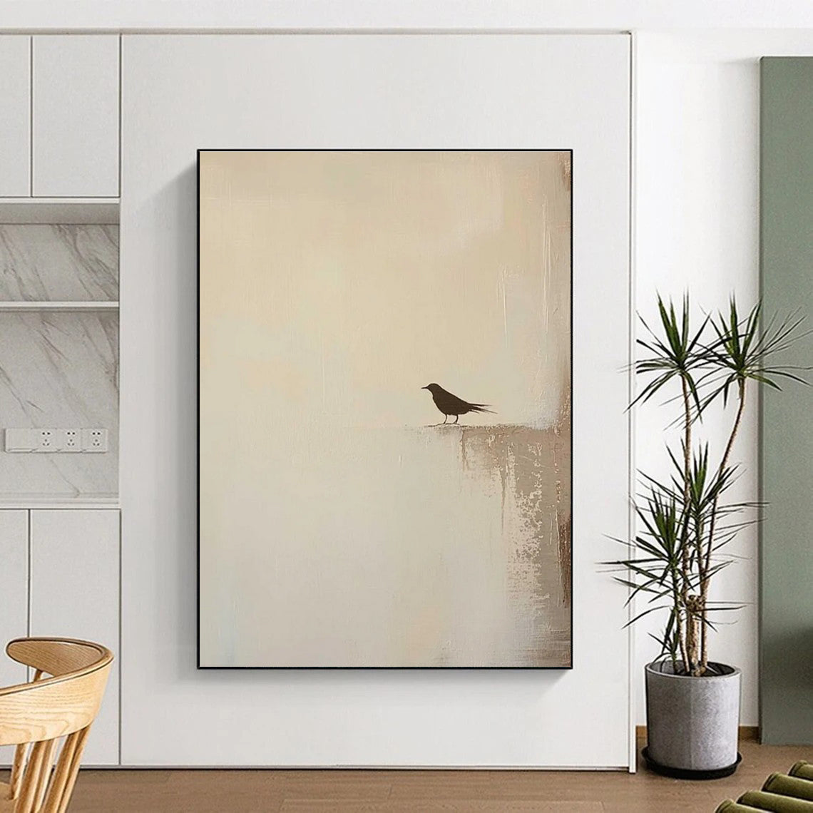 Solitary Bird Silhouette Abstract Painting for Minimalist Bedrooms HENG483
