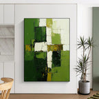 Green White Geometry Abstract Painting for Contemporary Galleries GAB0769