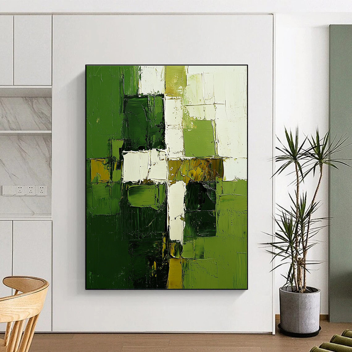 Green White Geometry Abstract Painting for Contemporary Galleries GAB0769