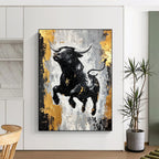 Dynamic Black Bull with Gold Accents Abstract Painting GAB0032