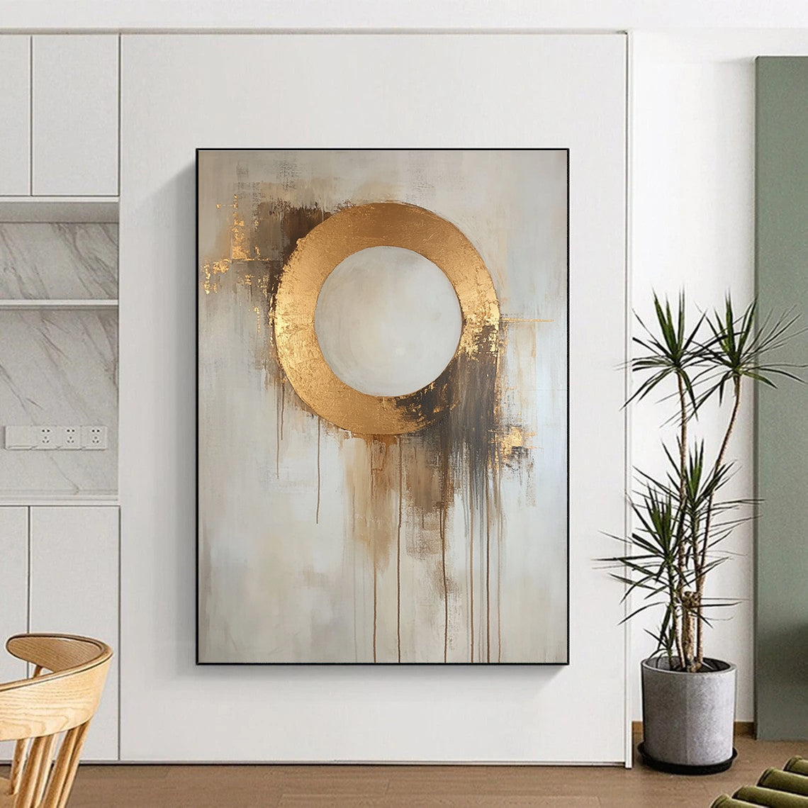 Gold Circle Abstraction - Elegant Minimalist Abstract Painting GAB0584