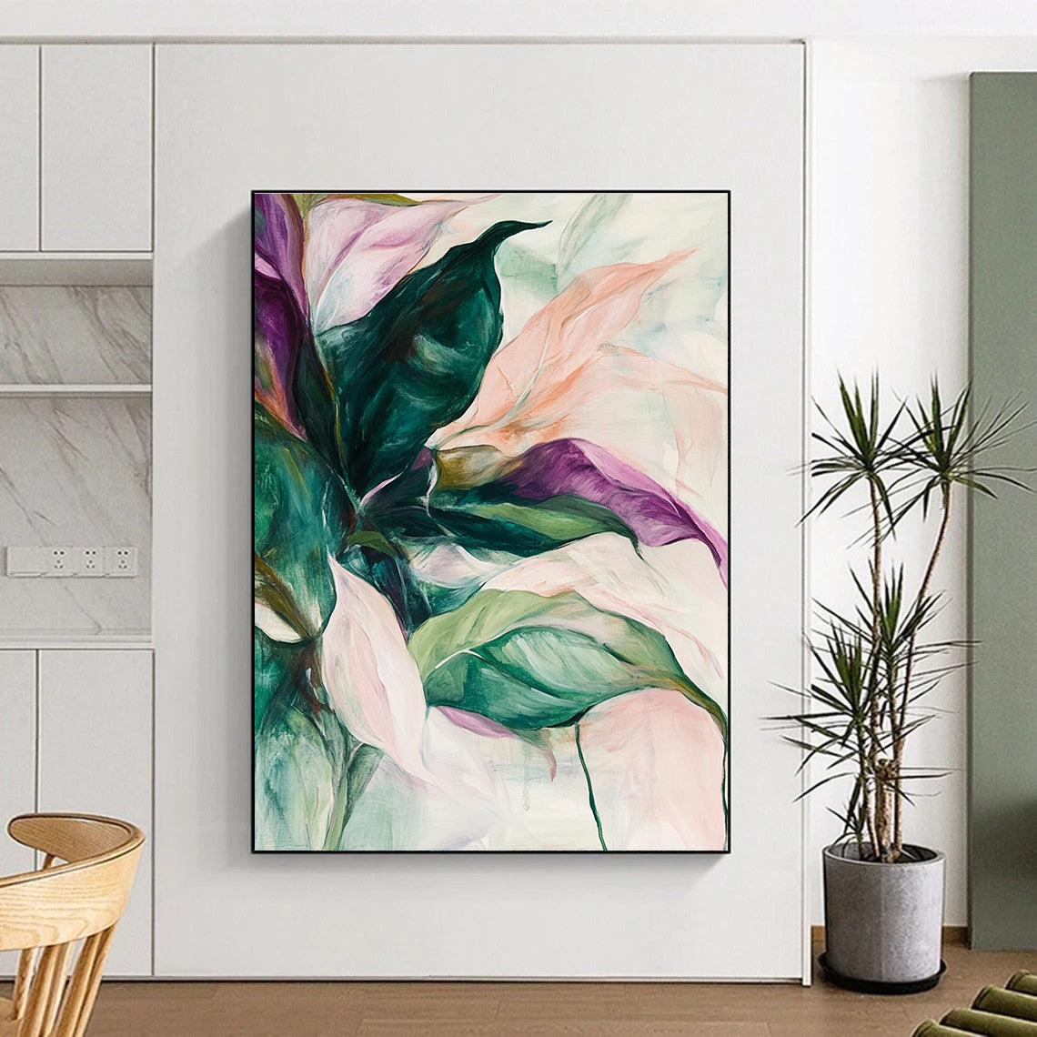 Pastel Floral Leaves Abstract Painting of Gentle Nature GAB0186