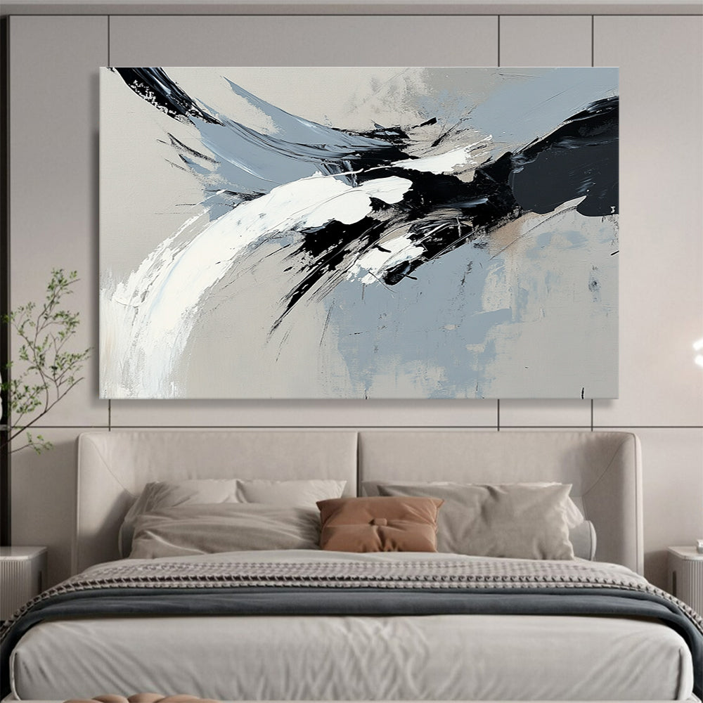 Gray and Black Dynamic Abstract with Bold Brushstrokes Abstract Painting ABS387