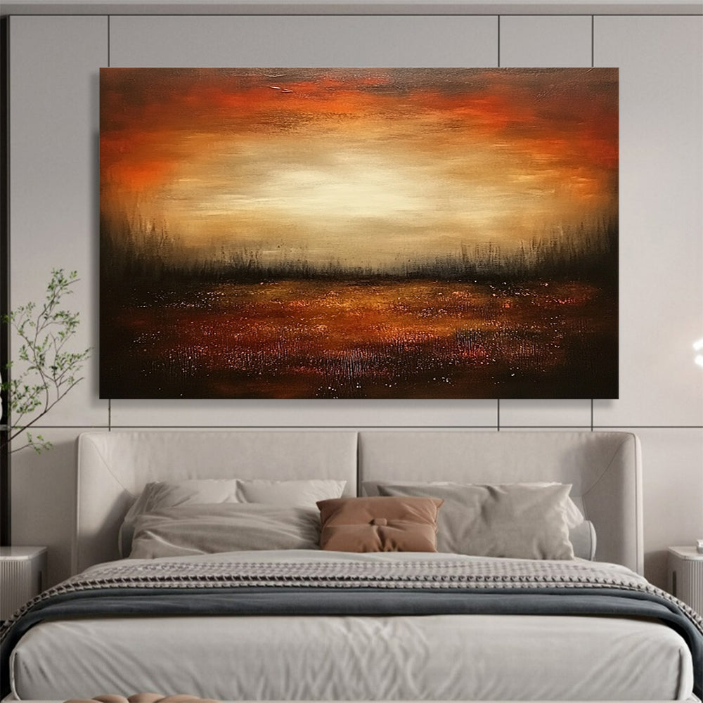 Dark Sunset Landscape Abstract Painting with Rich, Warm Tones ABS246