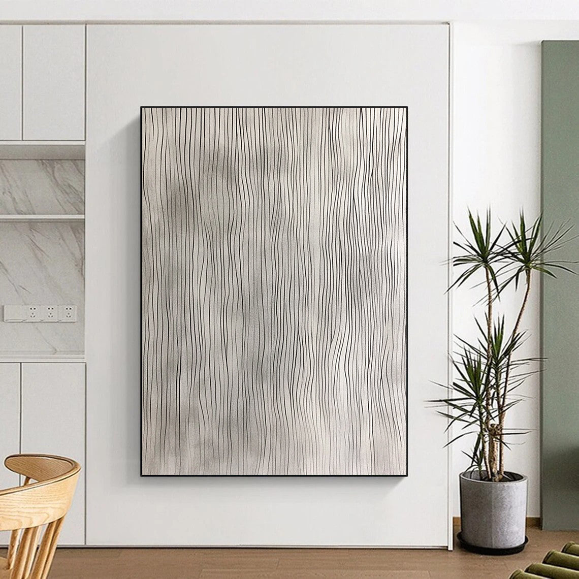 Grey Wavy Lines Minimalist Abstract Painting for Calm Spaces GAB1471