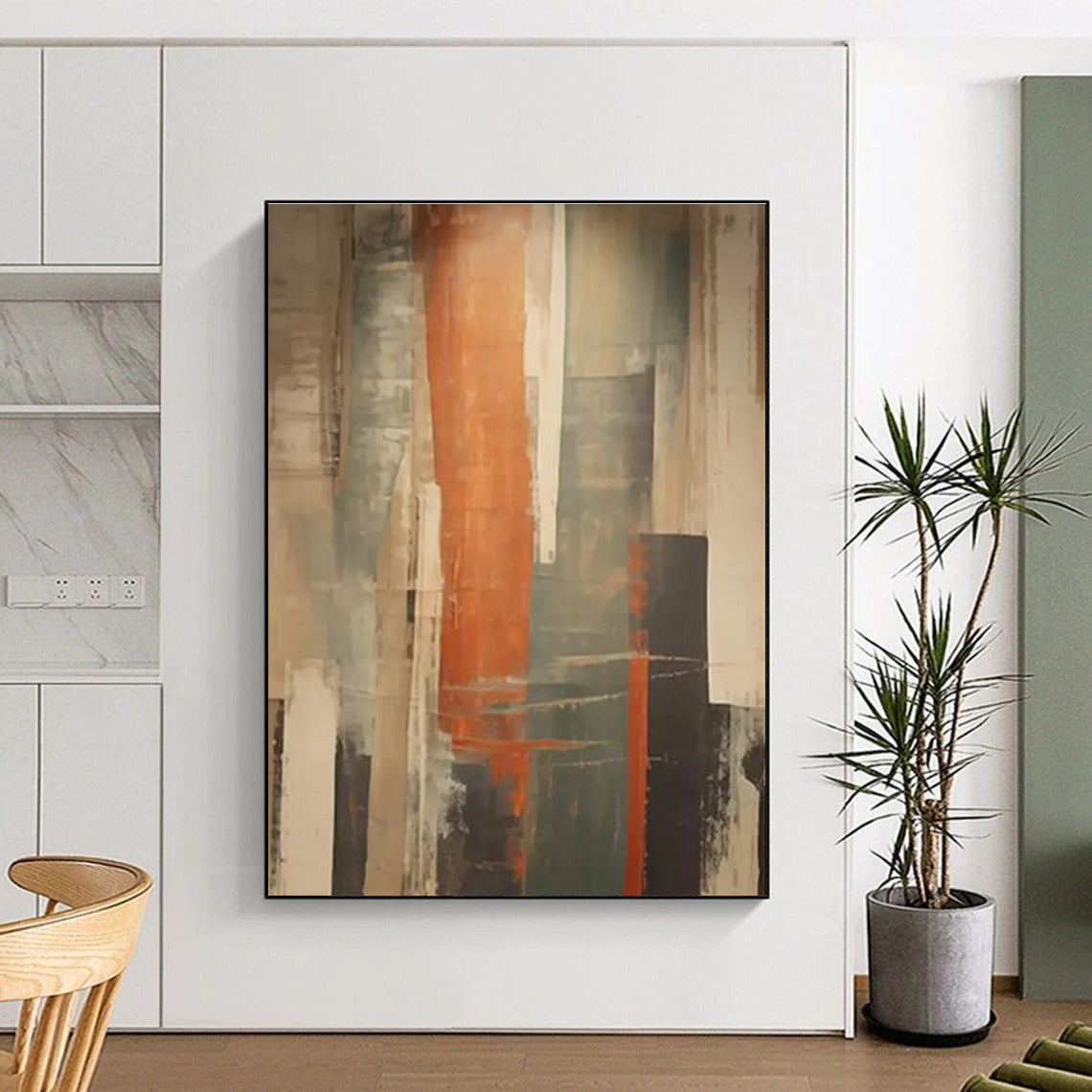 Earth - Toned Abstract Structure Painting for Rustic - Inspired Cafes HENG113