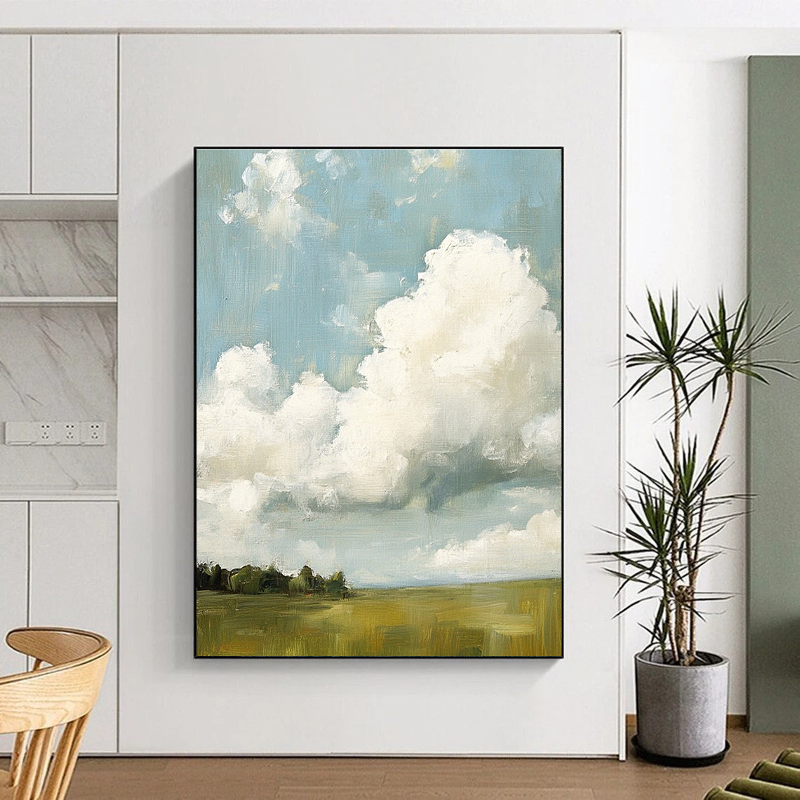 Cloudy Field Abstract Painting for Minimalist Farmhouse Decor GAB1289