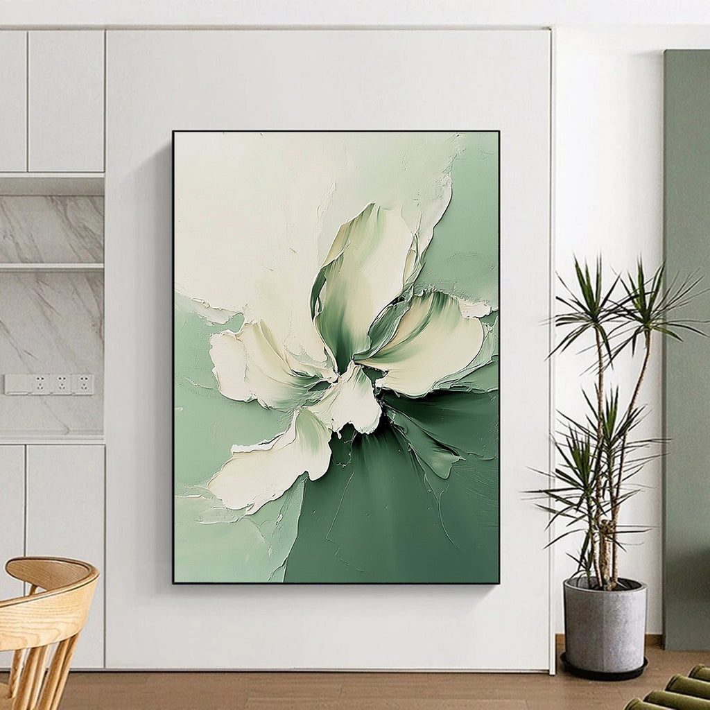 Green and White Flower Abstract Painting for Fresh Interiors GAB0709