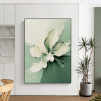 Green and White Flower Abstract Painting for Fresh Interiors GAB0709