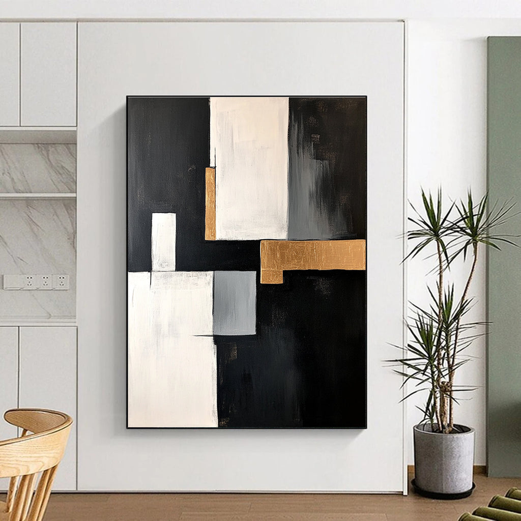 Geometric Abstract Painting with Gold Accents and Modern Elegance WINK508