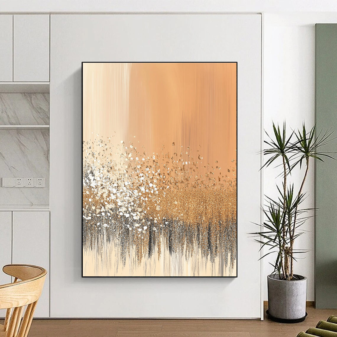 Golden Glitter on Peach Abstract Painting of Luxurious Sparkle GAB0114