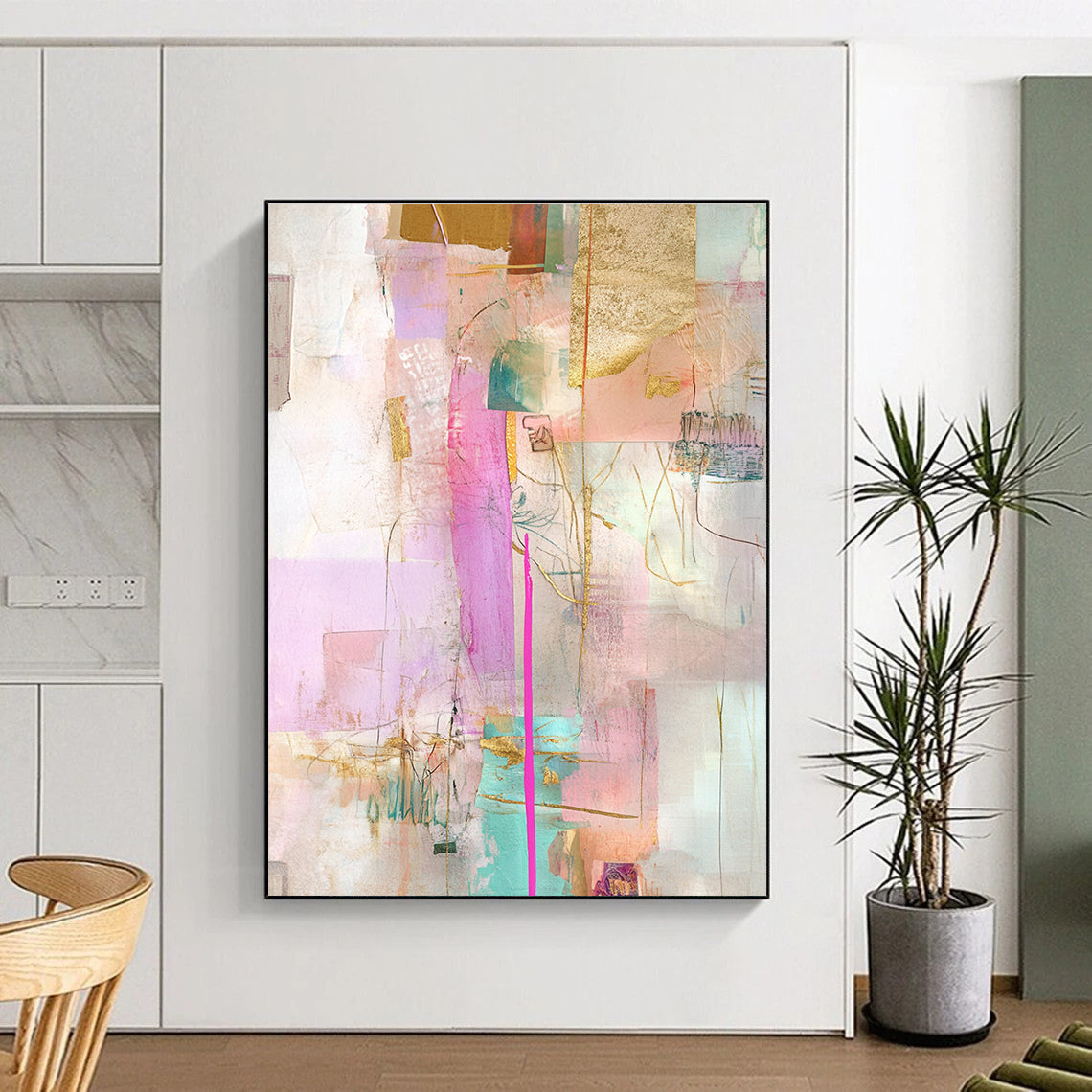 Pink and Gold Collage Abstract Painting with Lavish Softness WINK207
