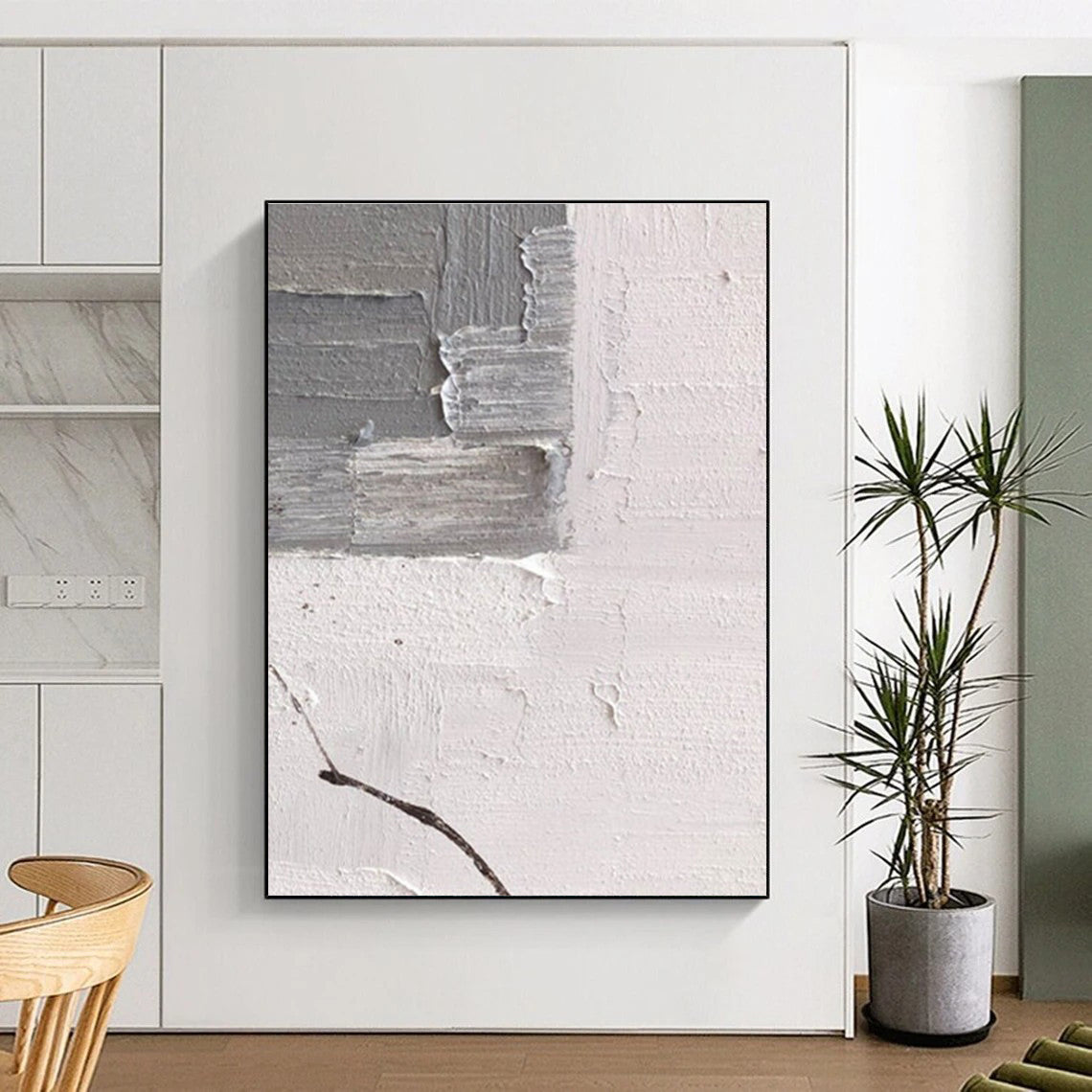 Gray and White Textured Fragmented Art Abstract Painting for Industrial - Chic Lofts HENG361