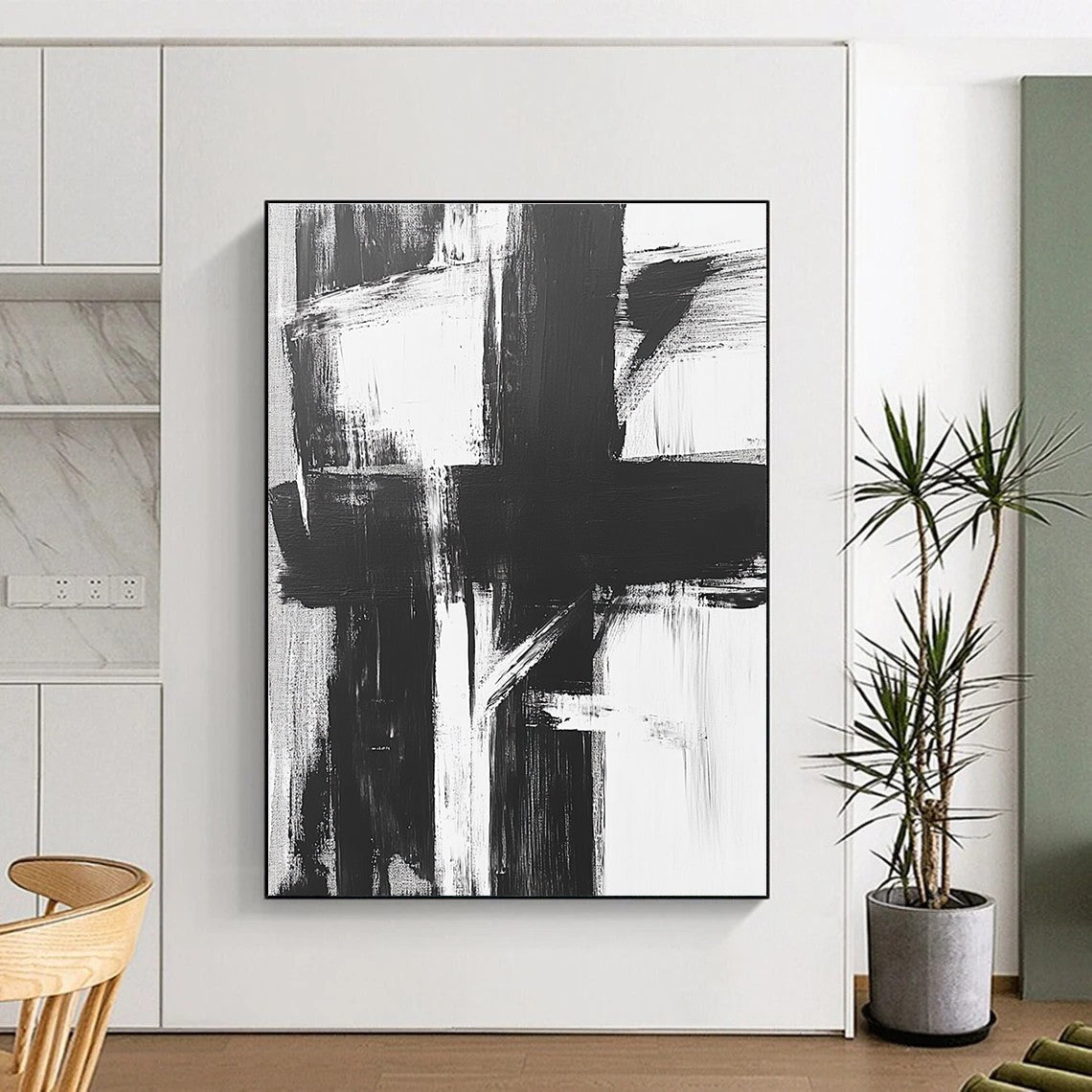 Black and White Abstract Cross Painting with Bold Simplicity WINK345
