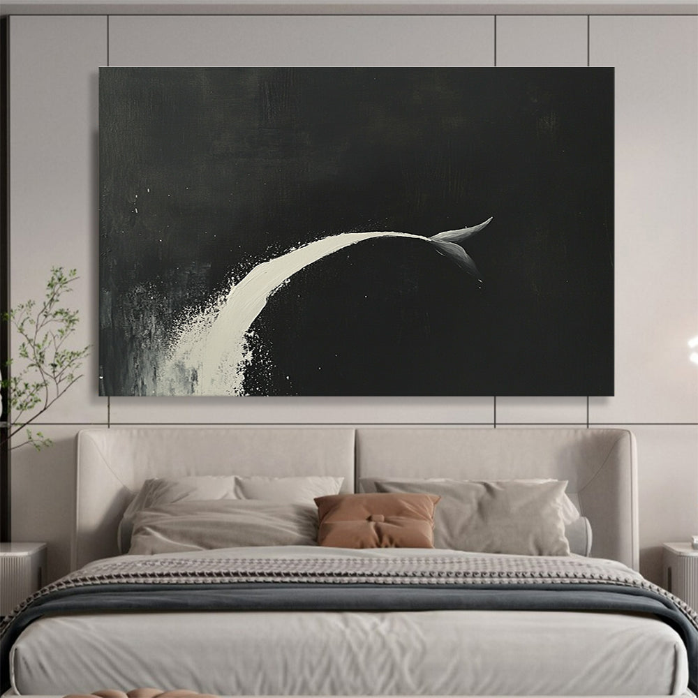 Minimalist Whale Tail with Dramatic Contrast Abstract Painting ABS345