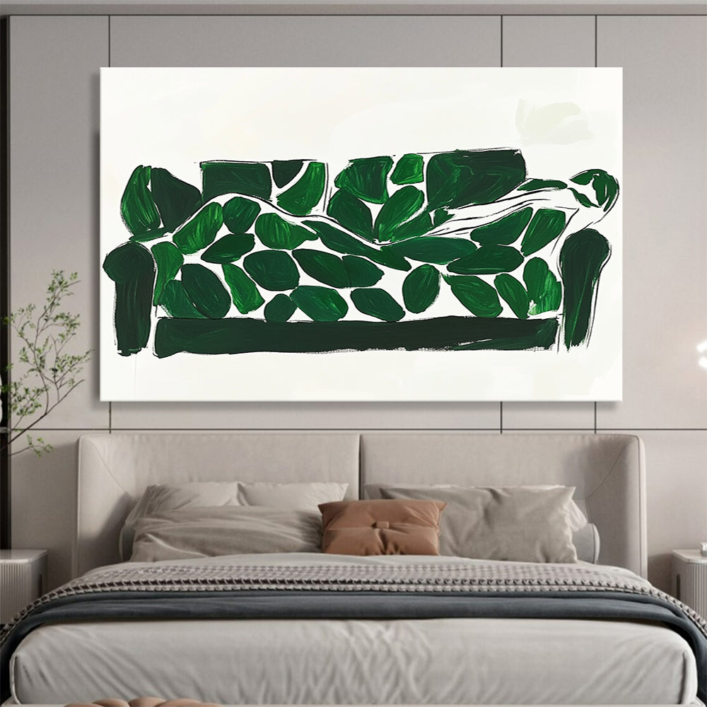 Whimsical Green Leaf Sofa Art Merging Daily Life and Creativity, Adding Playful Flair Abstract Painting ABS142