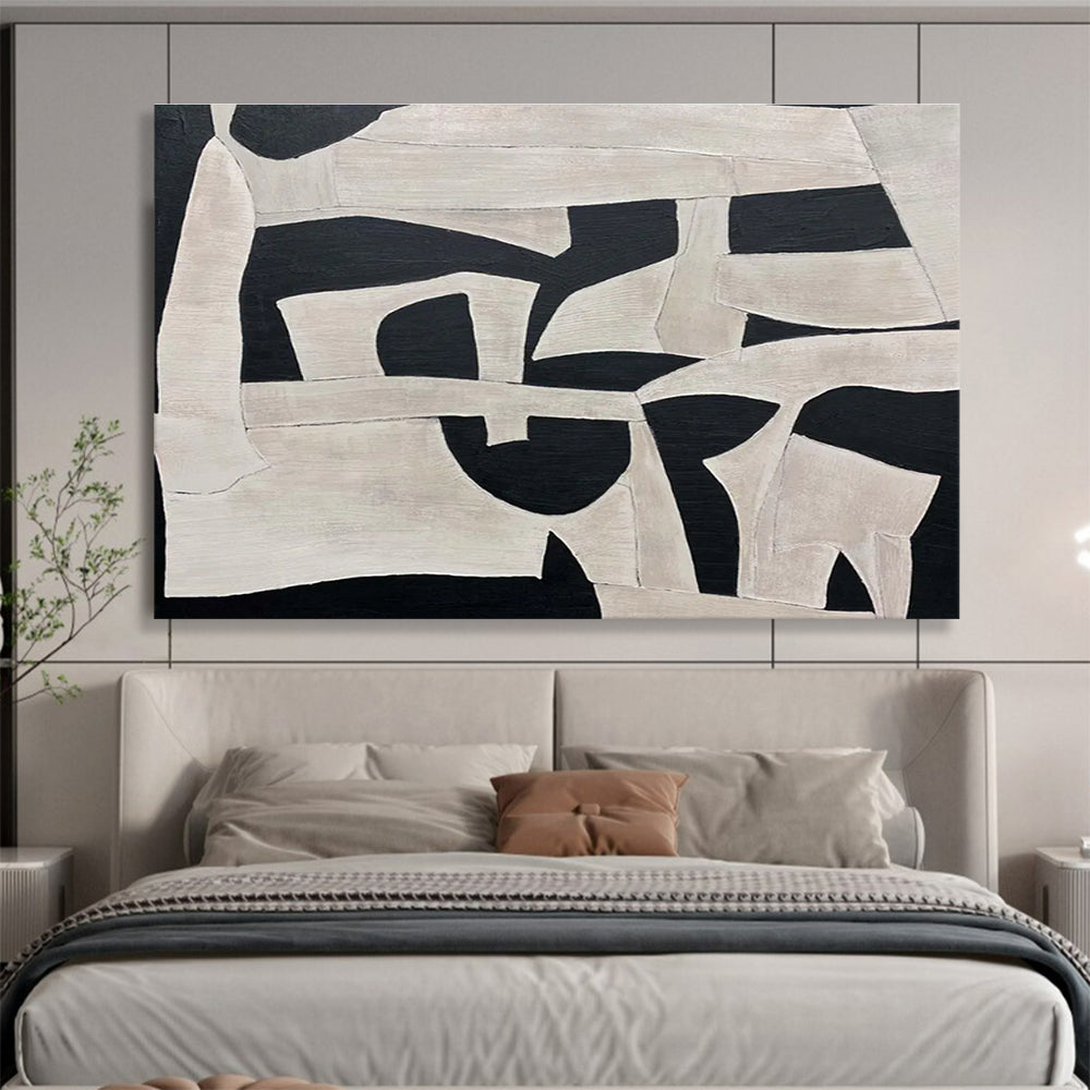 Black - White Geometric Abstract Painting for Modern Galleries YHT092