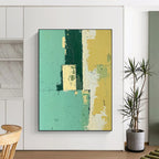 Teal and Yellow Blocks Abstract Painting with Cheerful Contrast WINK108