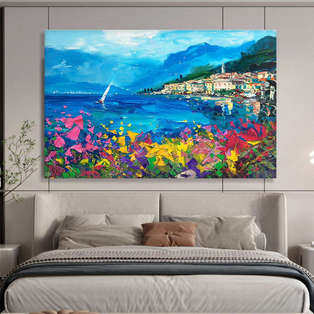Coastal Flowers Abstract Painting for Seaside Home Entrance Halls YHT484