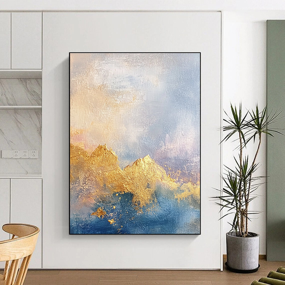 Gold and Blue Mountain - Themed Abstract Painting for Adventure - Lover’s Studies GAB0926