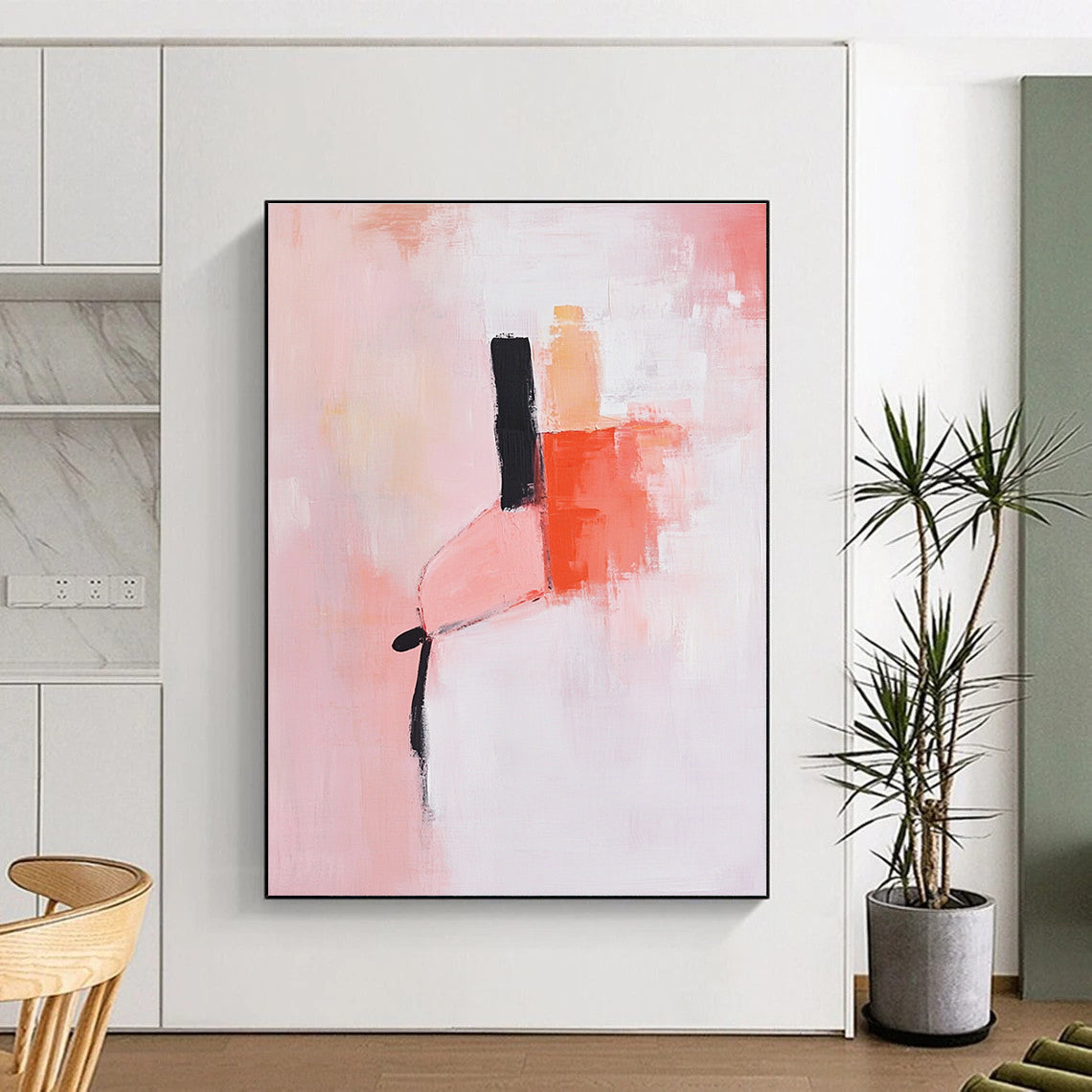 Pink - Toned Abstract Painting with Minimalist Shapes GAB0870