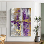 Purple - Gold - Gray Abstract Cross Painting for Contemporary Religious Spaces HENG135