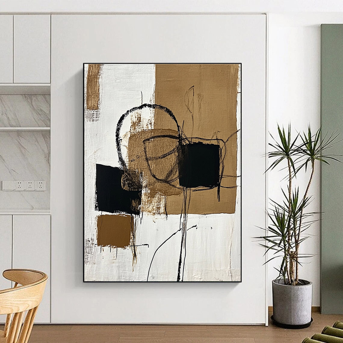 Brown and Black Abstract Marks Abstract Painting for Industrial - Chic Lofts GAB1375