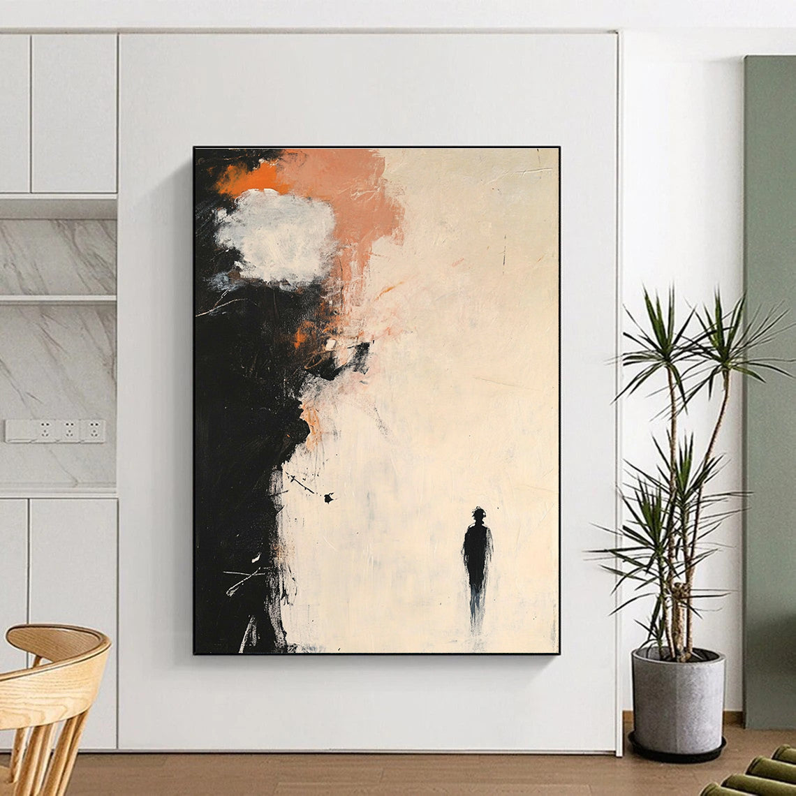 Thought - Provoking Solitary Figure Abstract Painting for Contemplative Spaces GAB0686