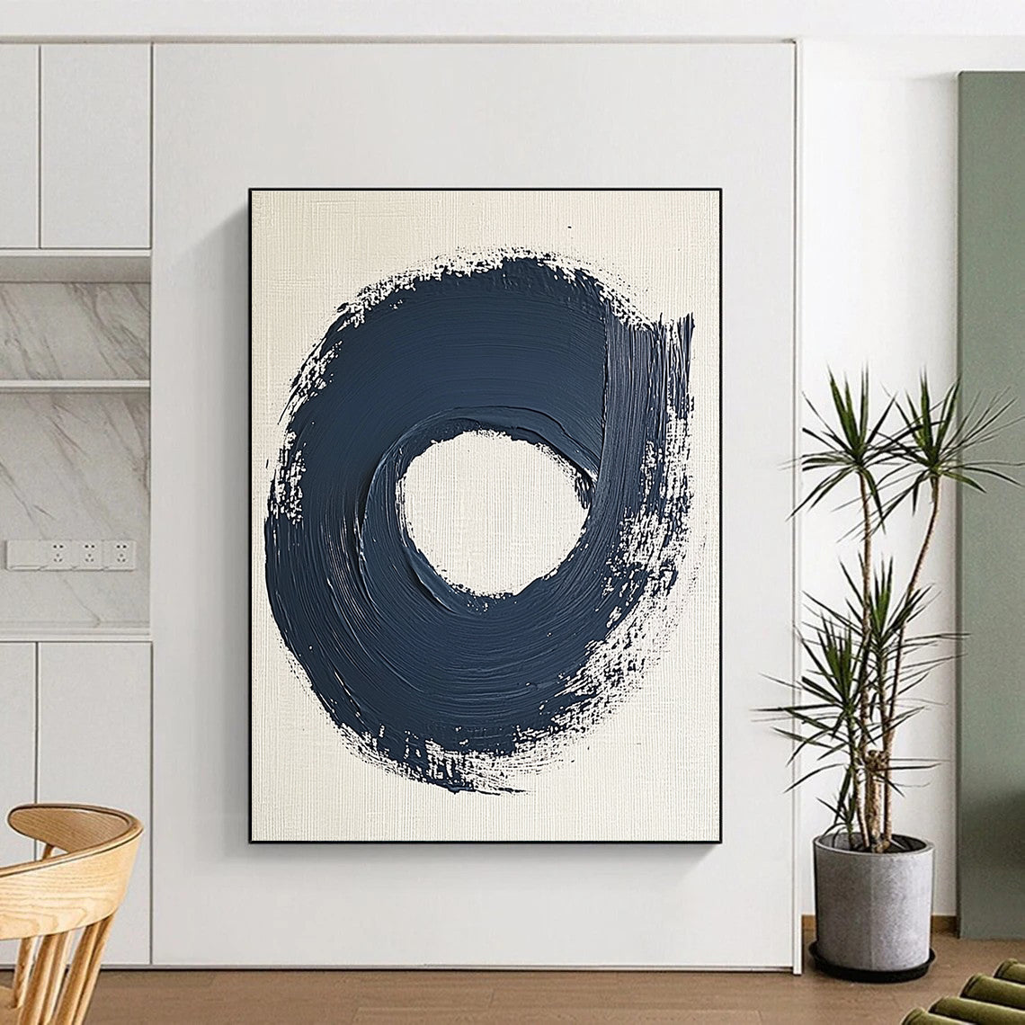 Dark Circular Brushstroke Abstract Painting with Bold Simplicity WINK086