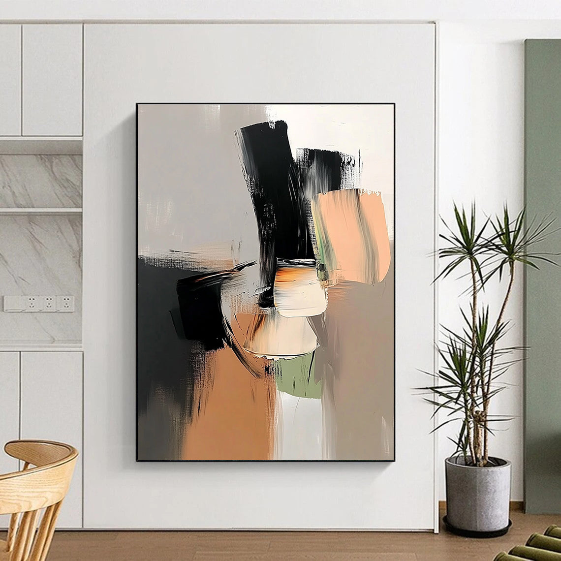 Black and Beige Abstract Painting for Minimalist - Themed Studies GAB1051
