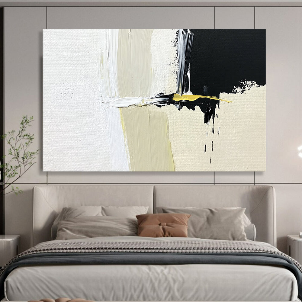 Black, White, and Yellow Abstract with Bold Brushstrokes Abstract Painting ABS365