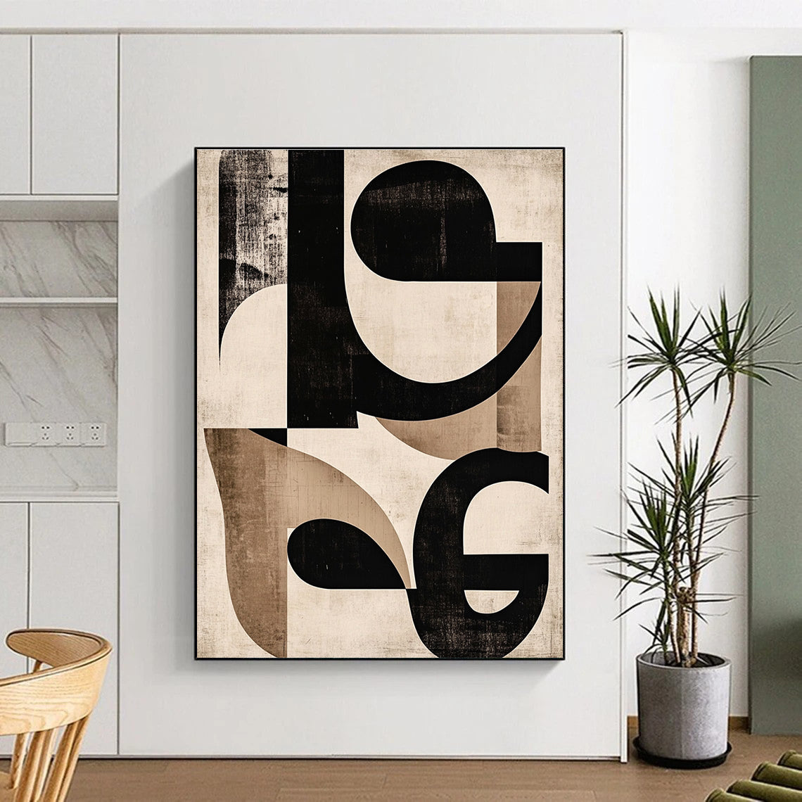 Black and Beige Geometric Abstract Painting for Industrial - Chic Lofts GAB0964