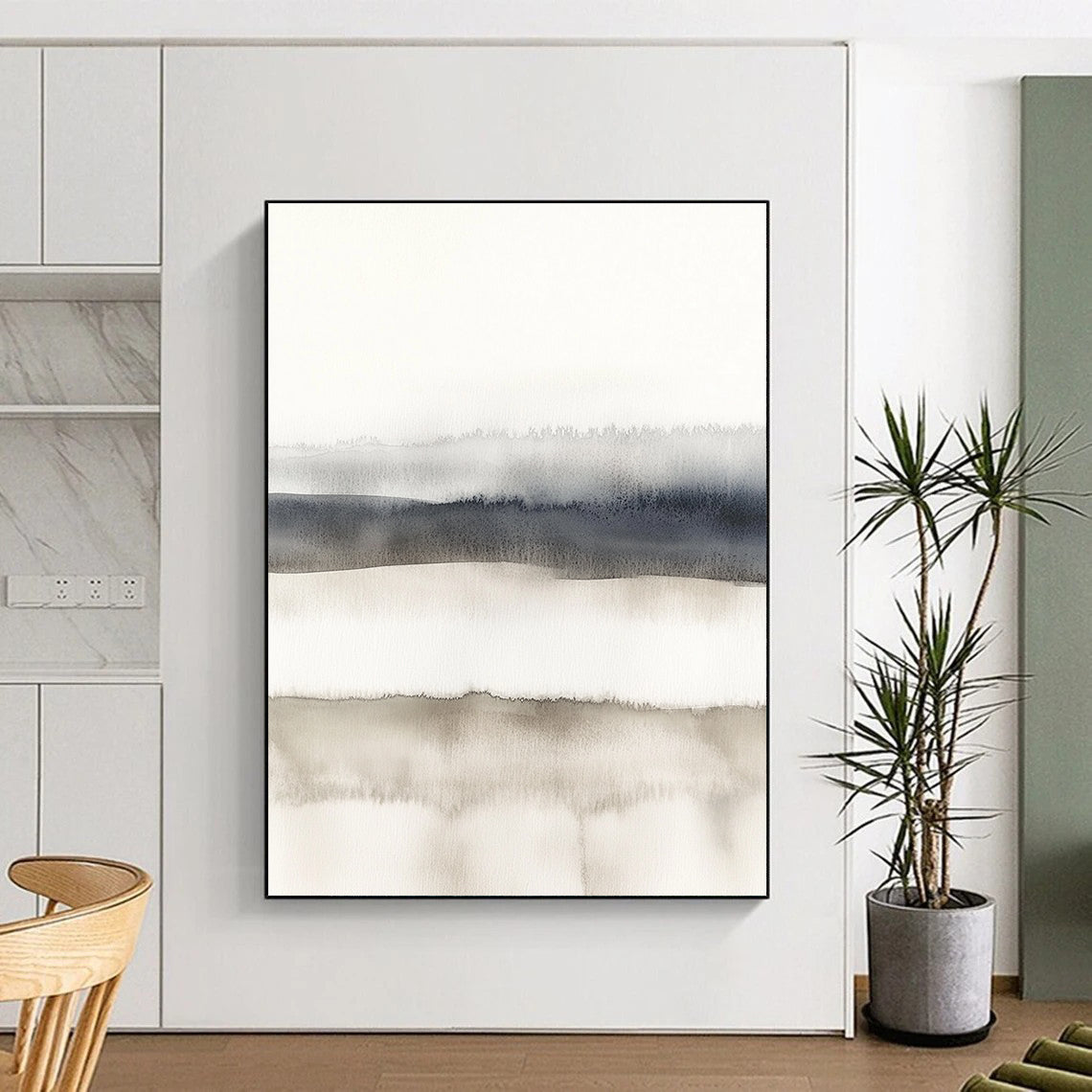 Gray - Toned Watercolor Layers Abstract Painting for Minimalist Living Rooms GAB0980