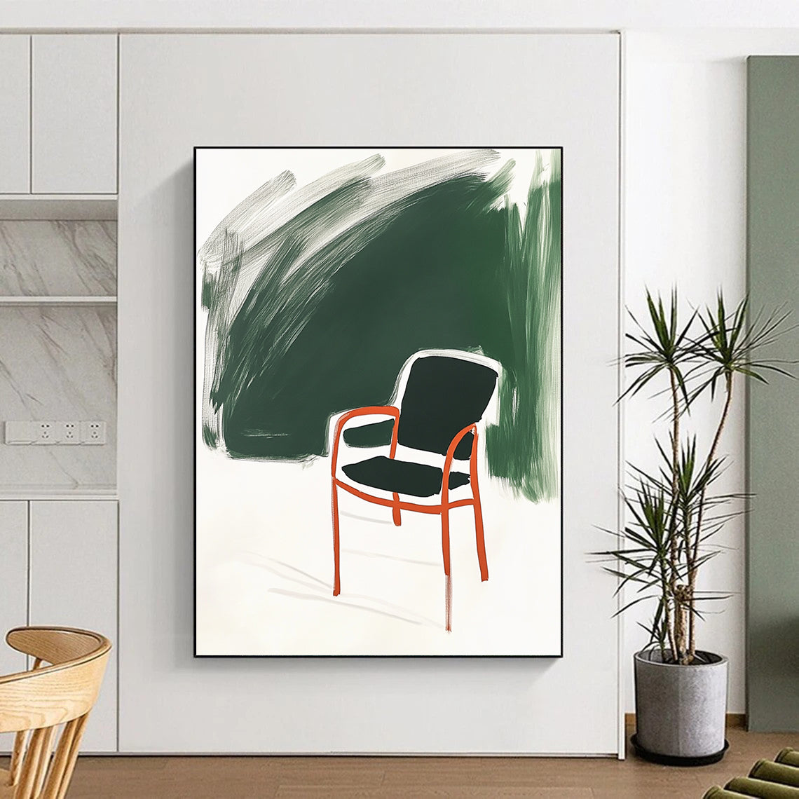 Chair with Bold Colors Abstract Painting for Vibrant Workspace Break Areas GAB1379