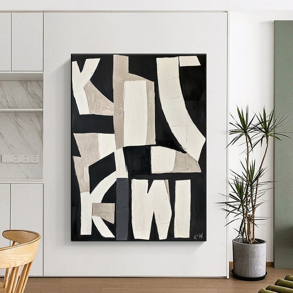 Monochrome Geometric Abstract Painting for Industrial Lofts GAB0773