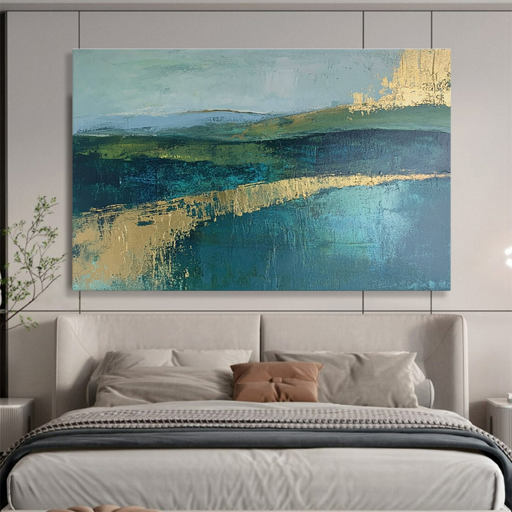 Green and Blue Landscape Abstract Painting with Subtle, Serene Layers ABS473